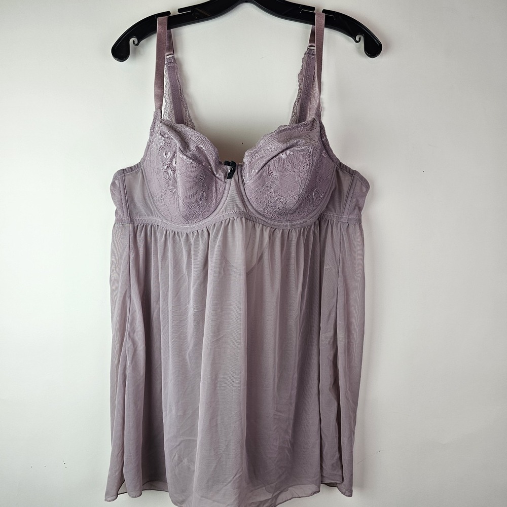 Adore Me Womens 40D Chemise Lavender Lace Mesh Babydoll See Through Lingerie